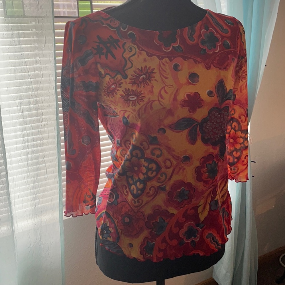 Tribal vibrant floral blouse
